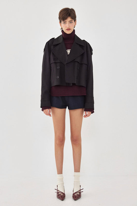 Double Breasted Cropped Trench Coat - Dé Rococo