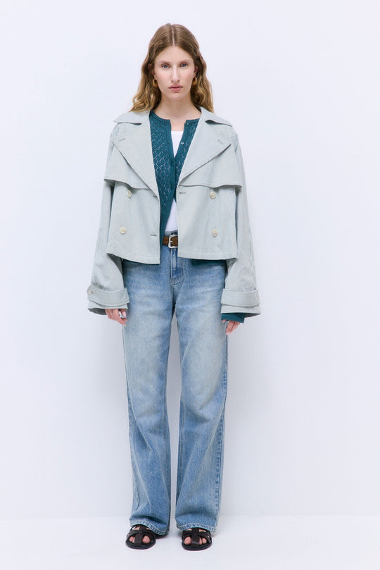 Striped Drill Double Breasted Trench Coat - Dé Rococo