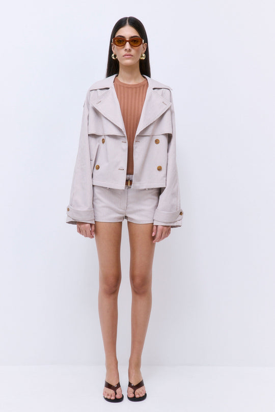 Striped Drill Double Breasted Trench Coat - Dé Rococo