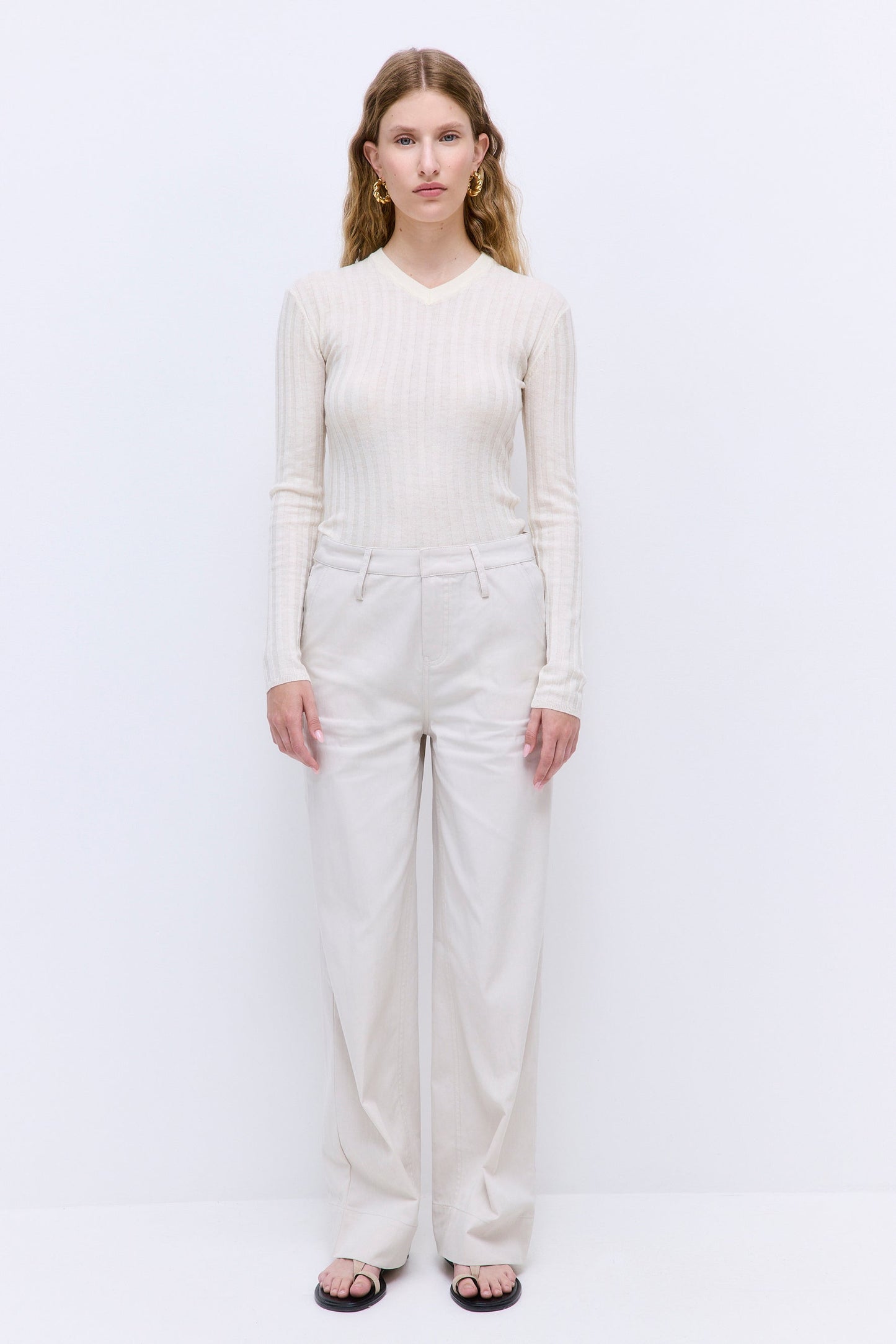 Soft Ribbed V Neck