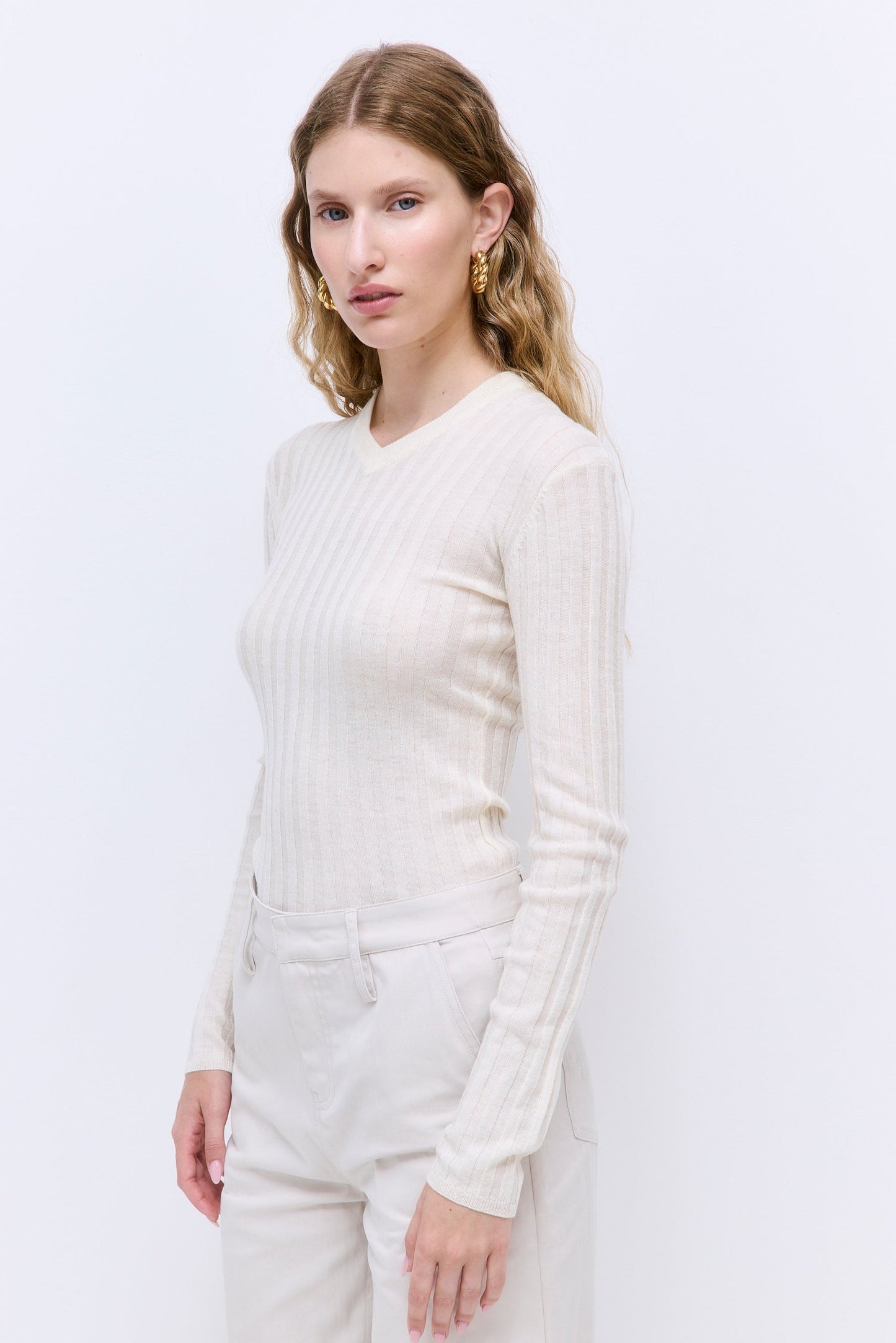 Soft Ribbed V Neck
