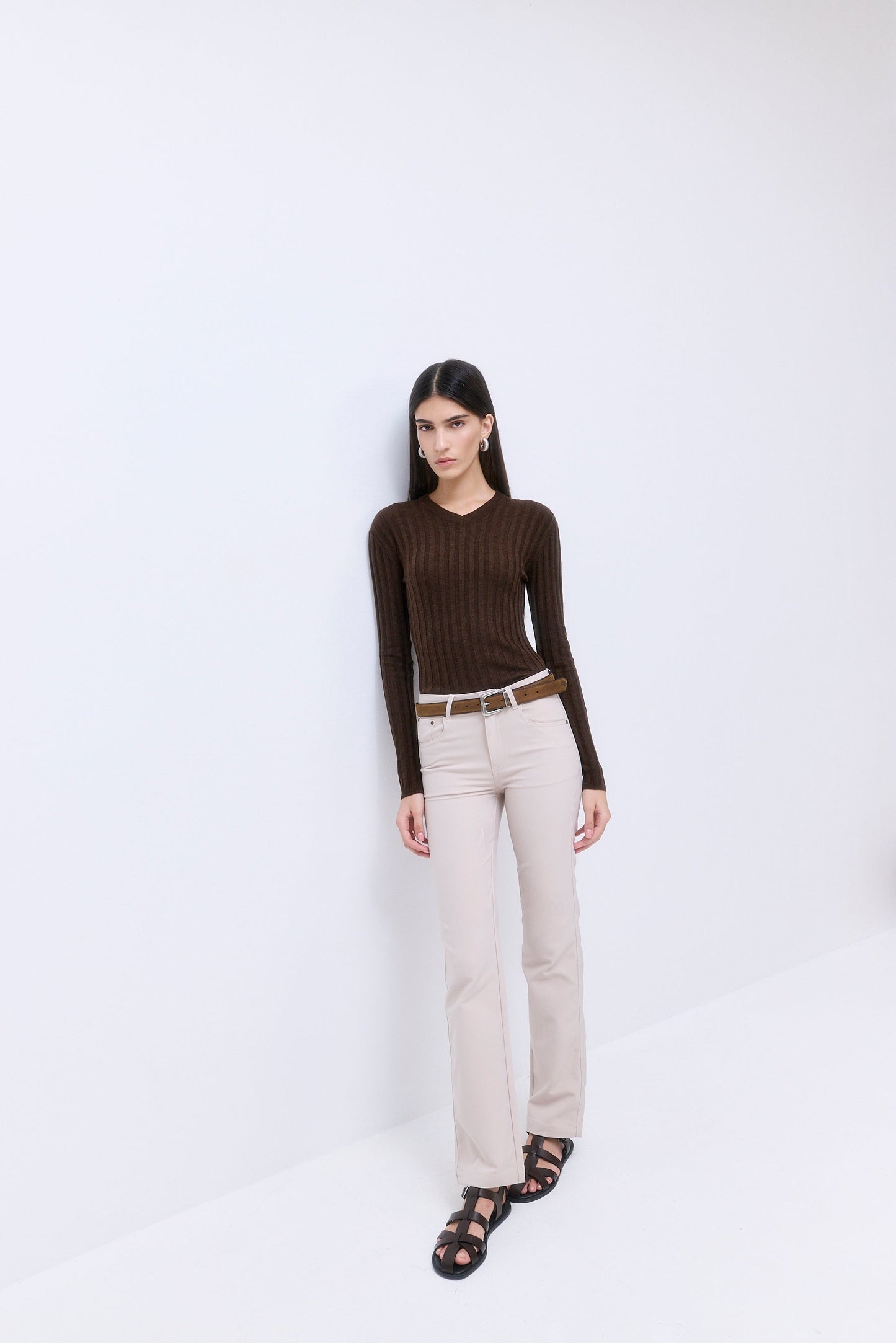 Soft Ribbed V Neck