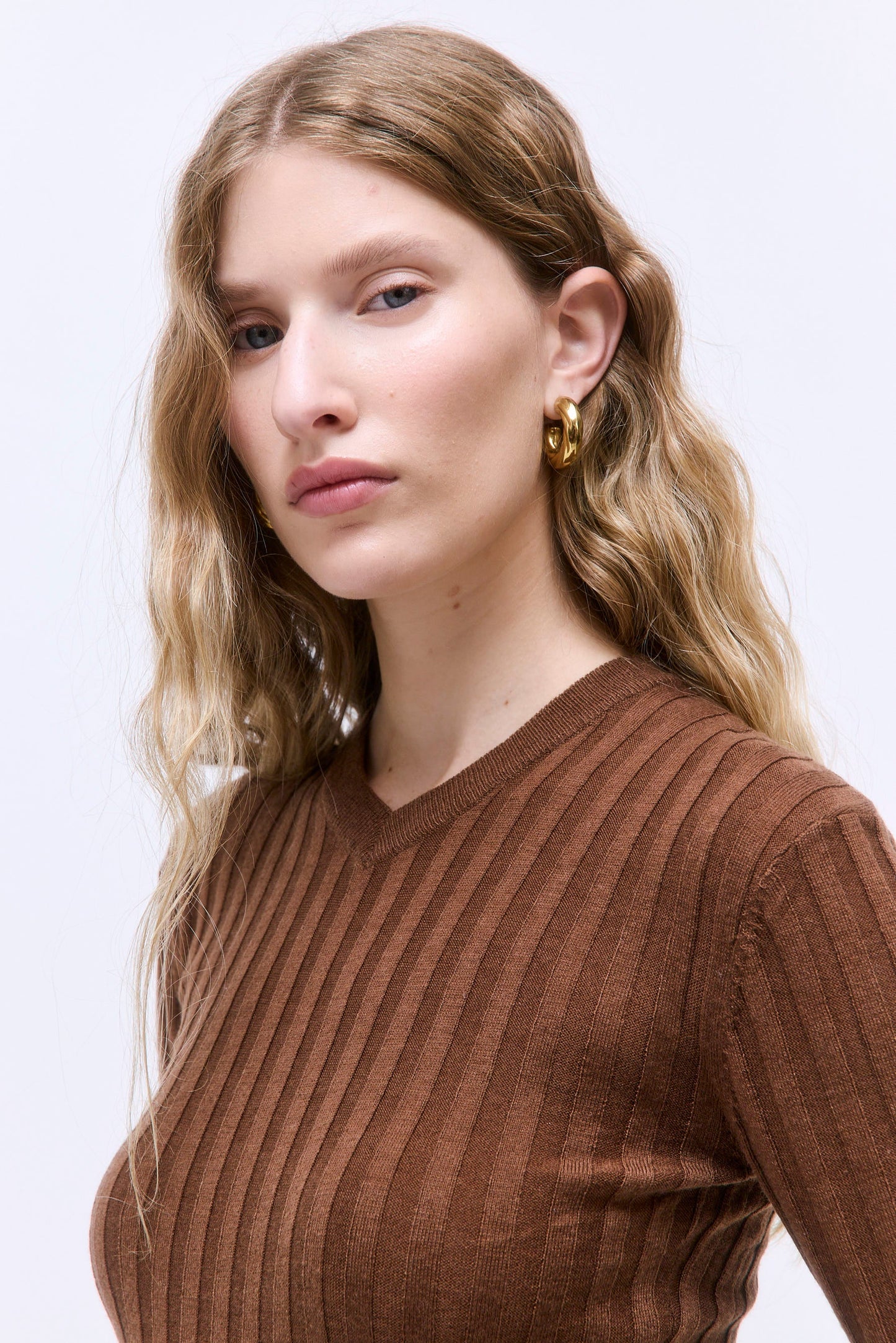Soft Ribbed V Neck