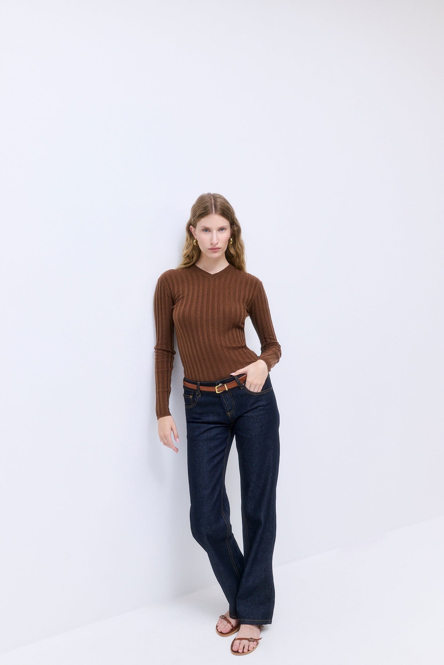Soft Ribbed V Neck