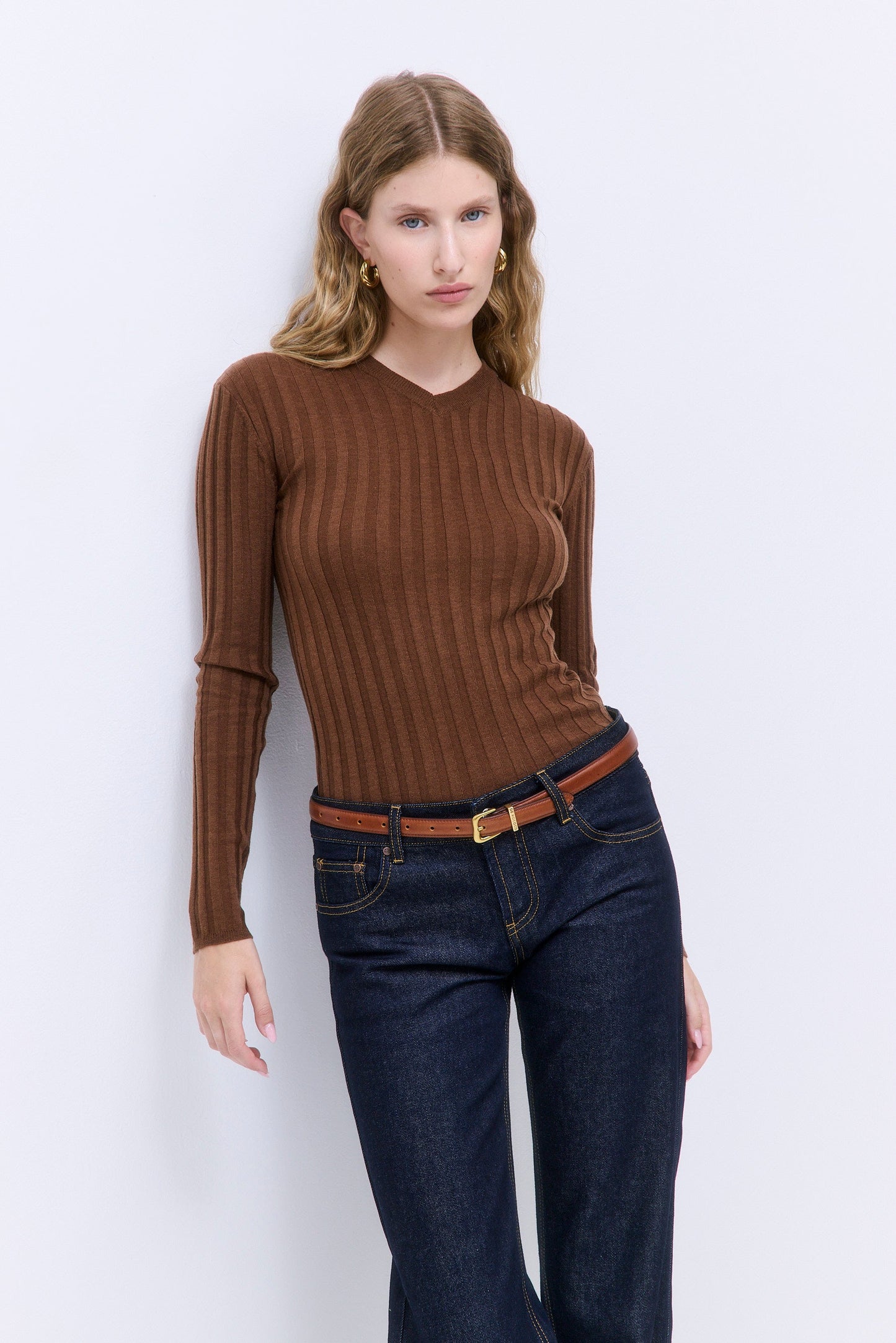 Soft Ribbed V Neck