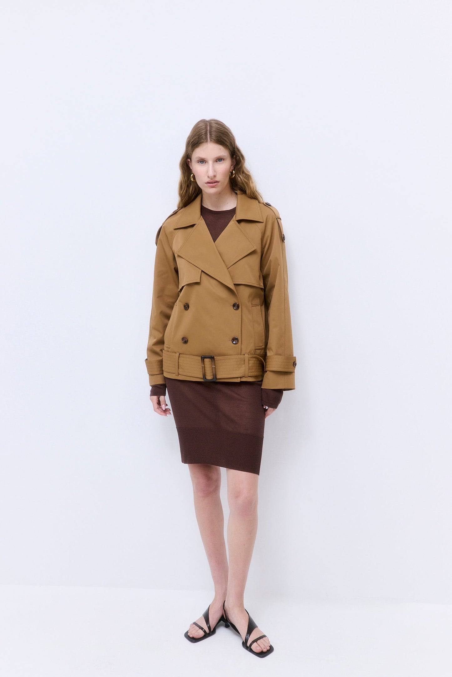 Oversized Cropped Double Breasted Trench Coat