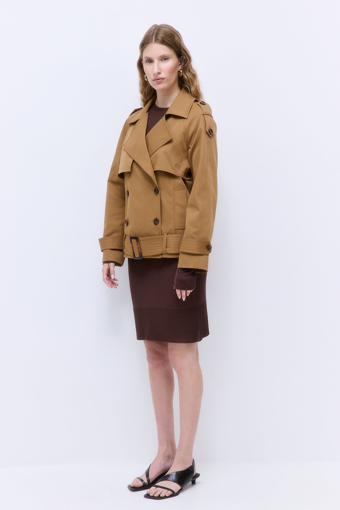 Oversized Cropped Double Breasted Trench Coat