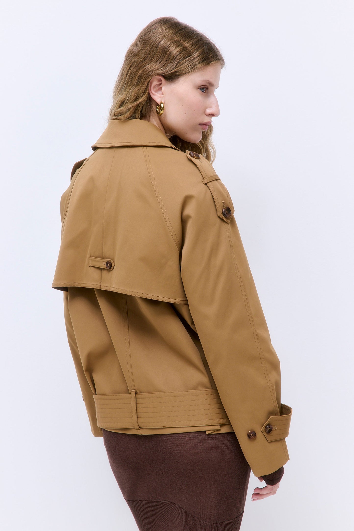 Oversized Cropped Double Breasted Trench Coat