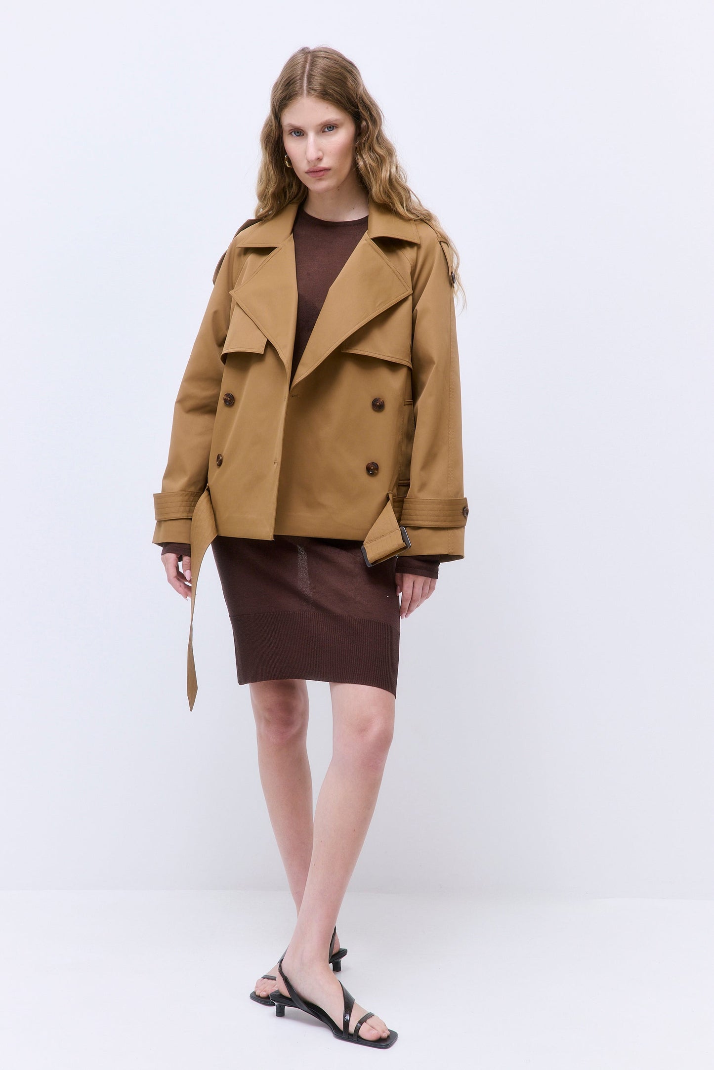 Oversized Cropped Double Breasted Trench Coat