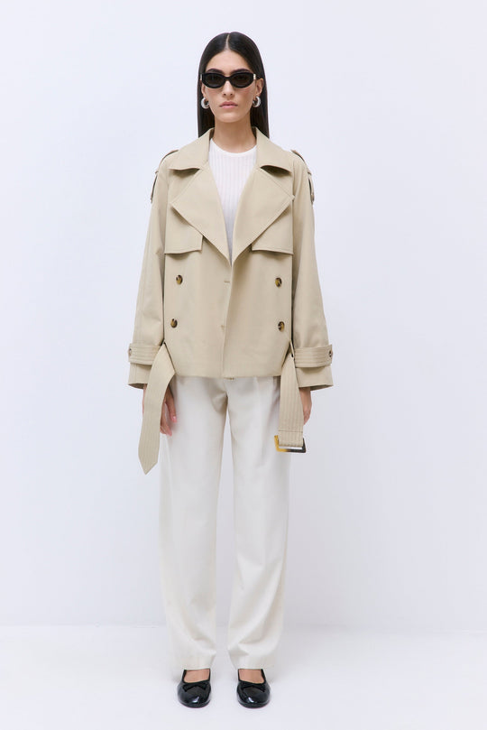 Oversized Cropped Double Breasted Trench Coat - Dé Rococo