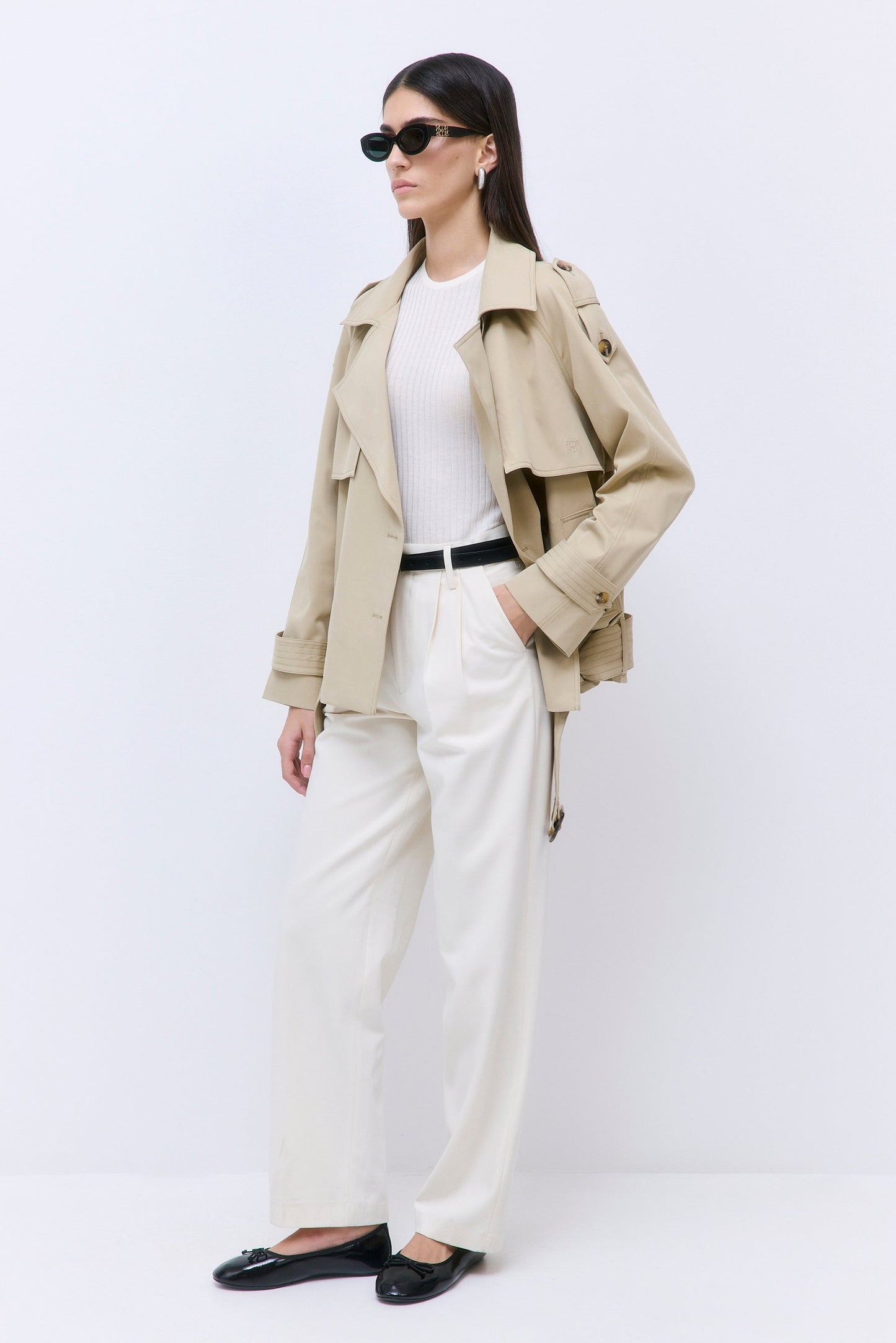 Oversized Cropped Double Breasted Trench Coat