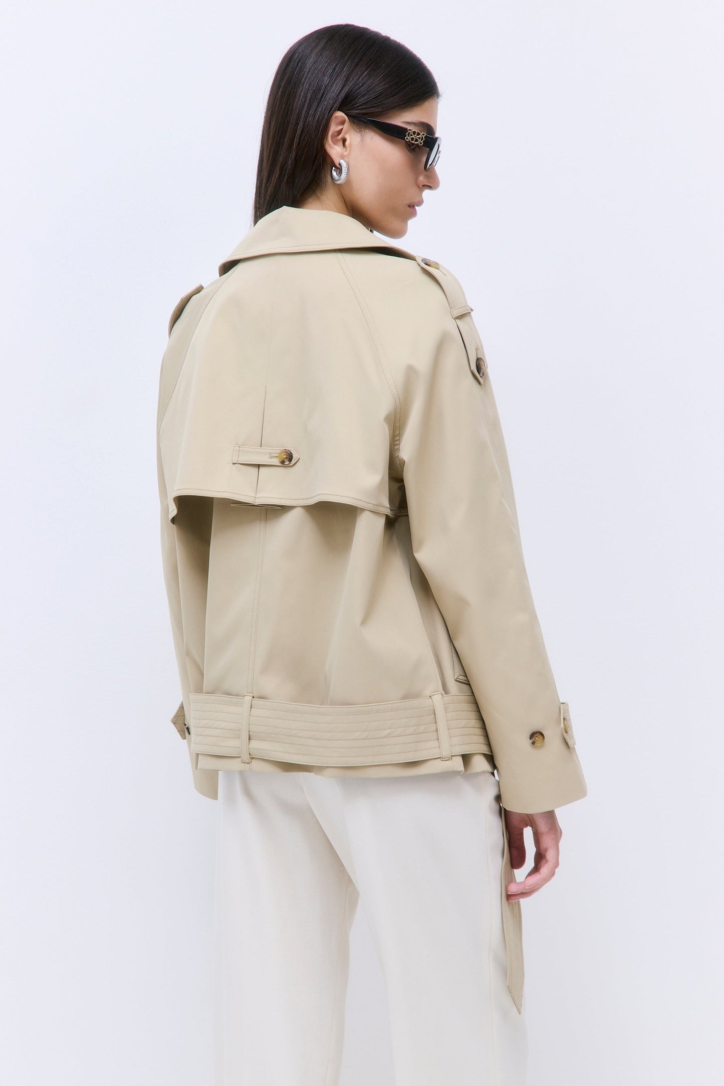 Oversized Cropped Double Breasted Trench Coat