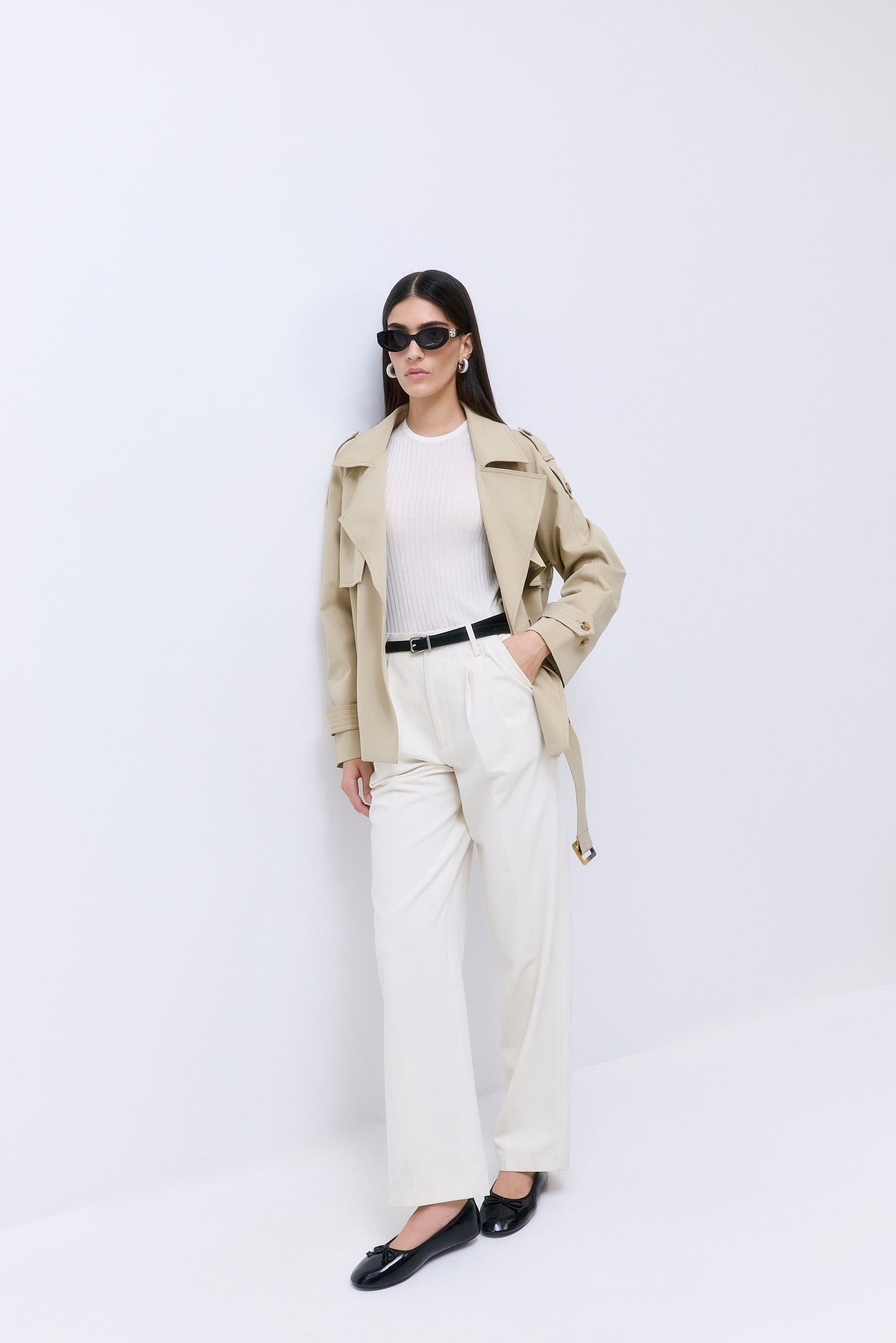 Oversized Cropped Double Breasted Trench Coat