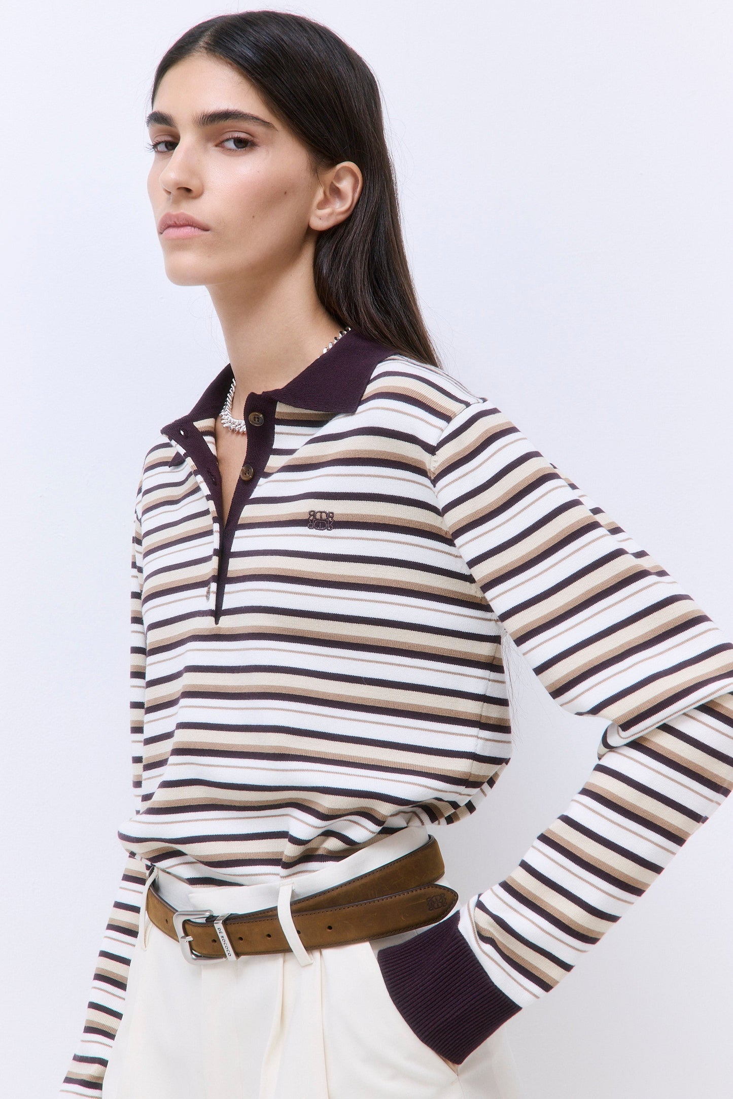 Long Sleeved Knitted Polo Shirt