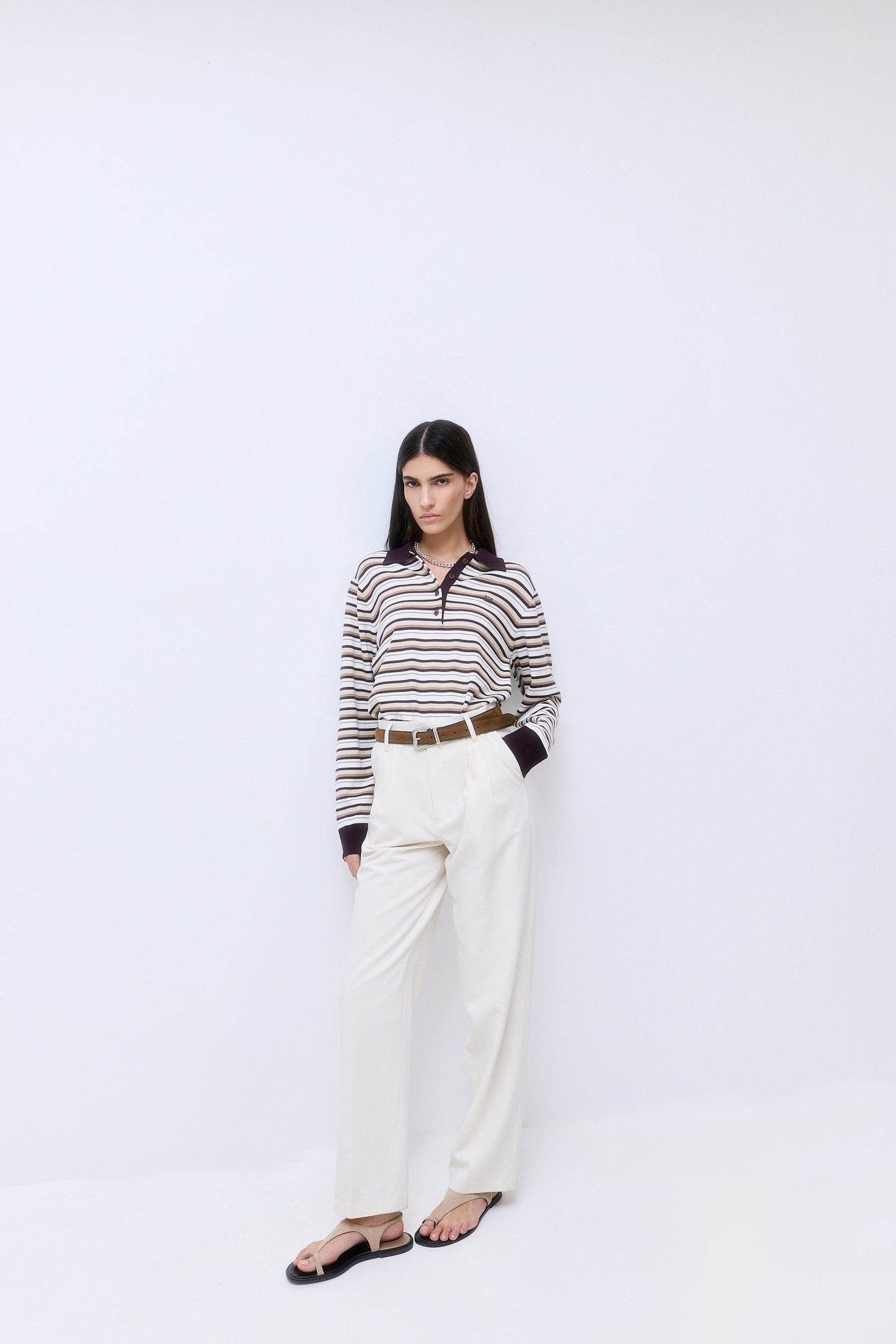 Long Sleeved Knitted Polo Shirt