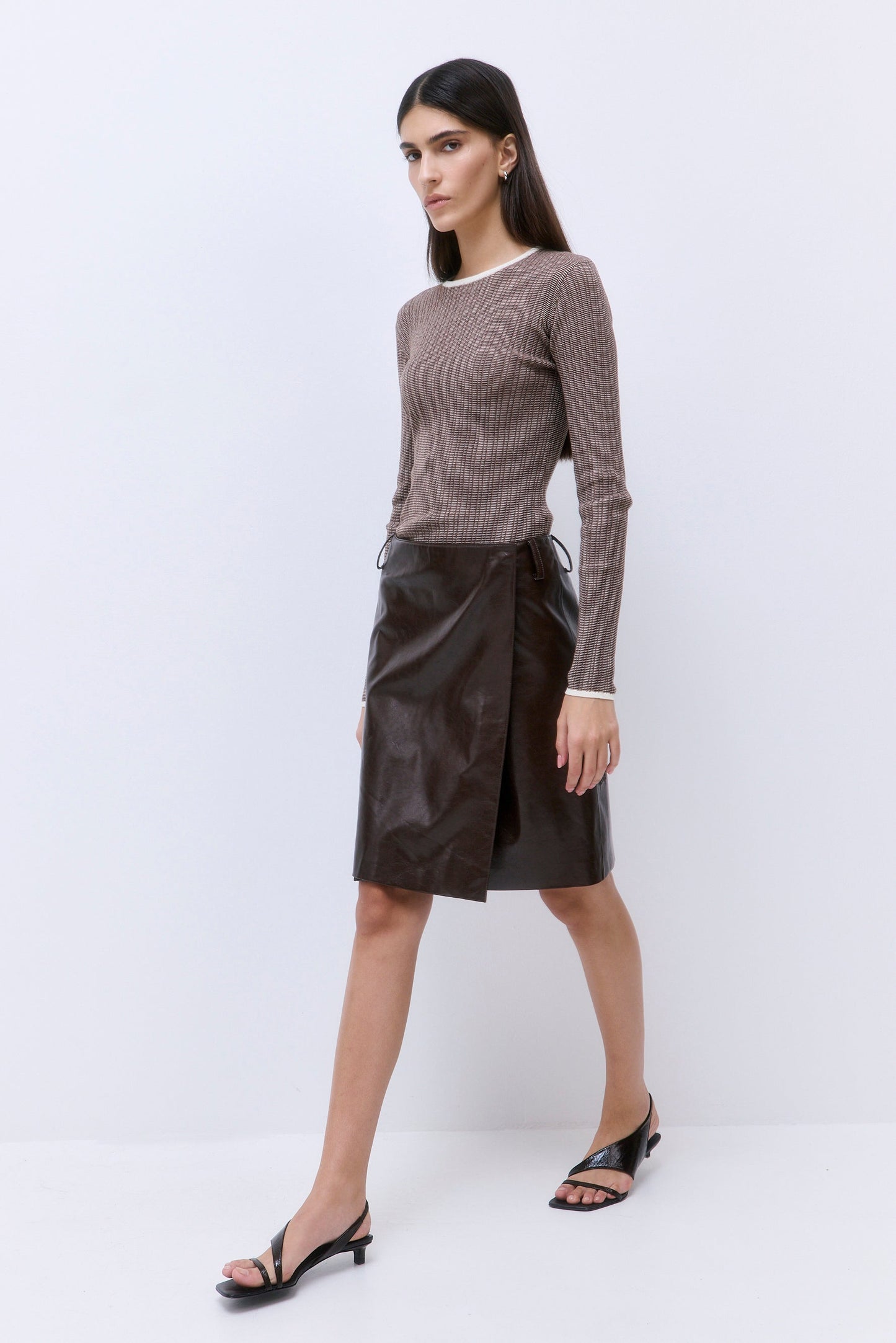 Vegan Leather Midi Wrap Skirt