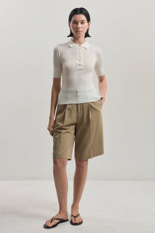 Mid Sleeve Polo Top