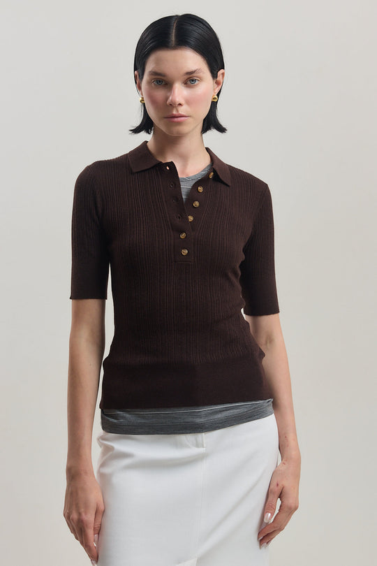 Mid Sleeve Polo Top