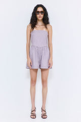 Striped Drill Strapless Jumpsuit