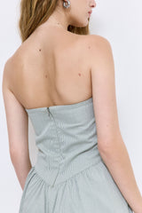 Striped Drill Strapless Jumpsuit