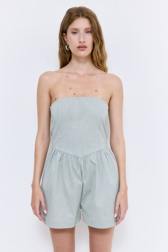 Striped Drill Strapless Jumpsuit - Dé Rococo