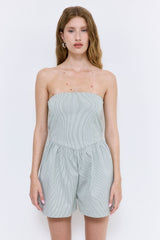 Striped Drill Strapless Jumpsuit