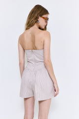Striped Drill Strapless Jumpsuit
