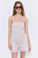 Striped Drill Strapless Jumpsuit