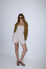 Striped Drill Strapless Jumpsuit