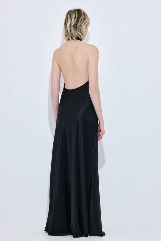 High Collar Satin Maxi Dress - Dé Rococo