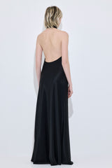 High Collar Satin Maxi Dress