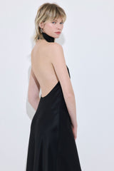 High Collar Satin Maxi Dress