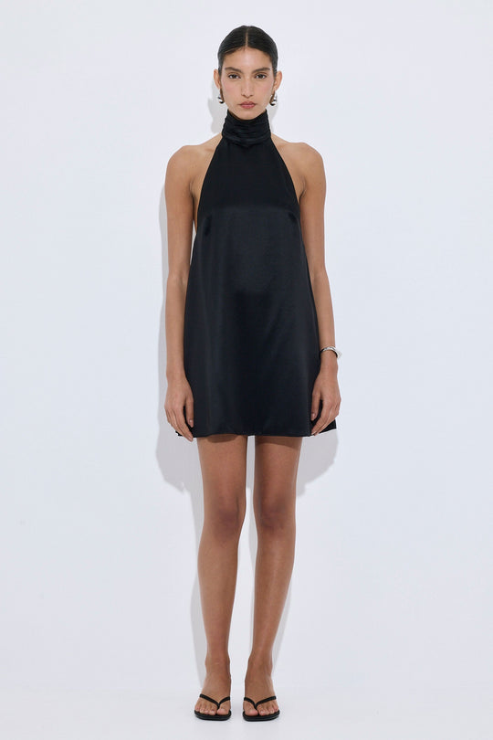 High Collar Satin Mini Dress