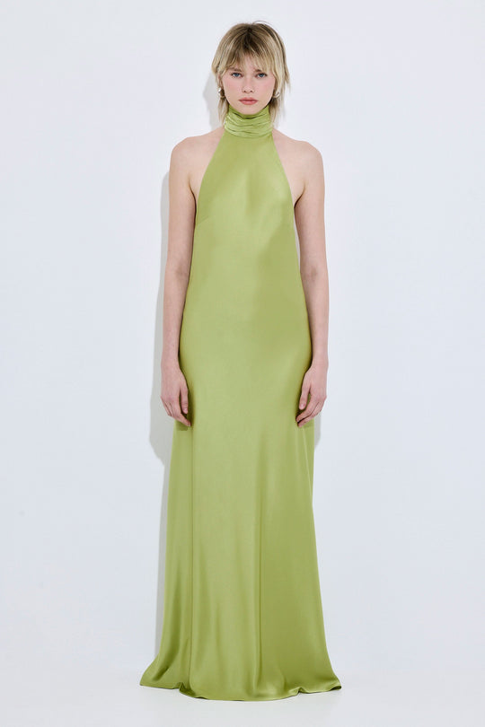 High Collar Satin Maxi Dress - Dé Rococo