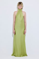 High Collar Satin Maxi Dress