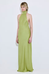 High Collar Satin Maxi Dress