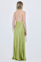 High Collar Satin Maxi Dress