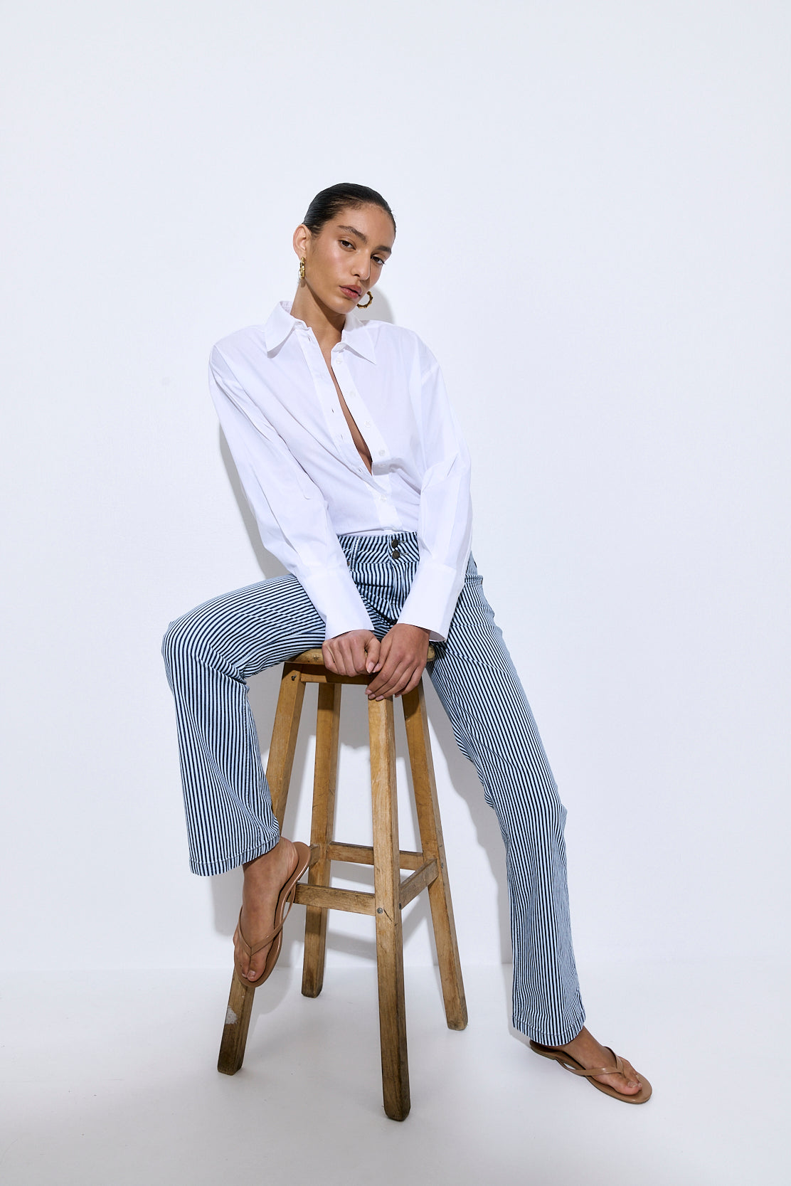 Drill Cotton Flared Leg Pants - Dé Rococo