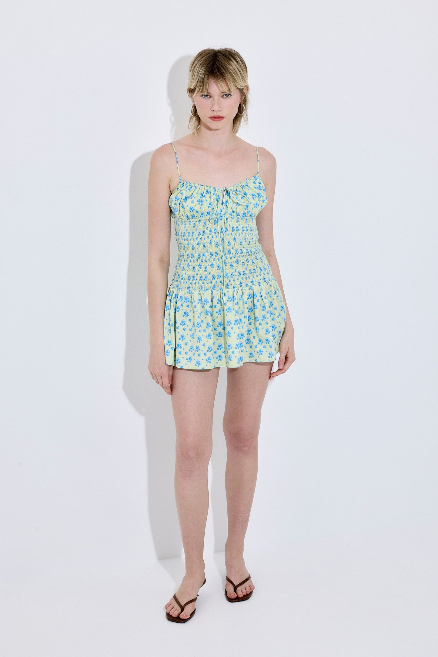 Shirred Straps Mini Dress