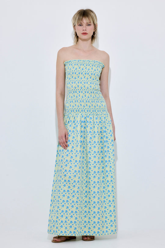 Shirred Strapless Maxi Dress