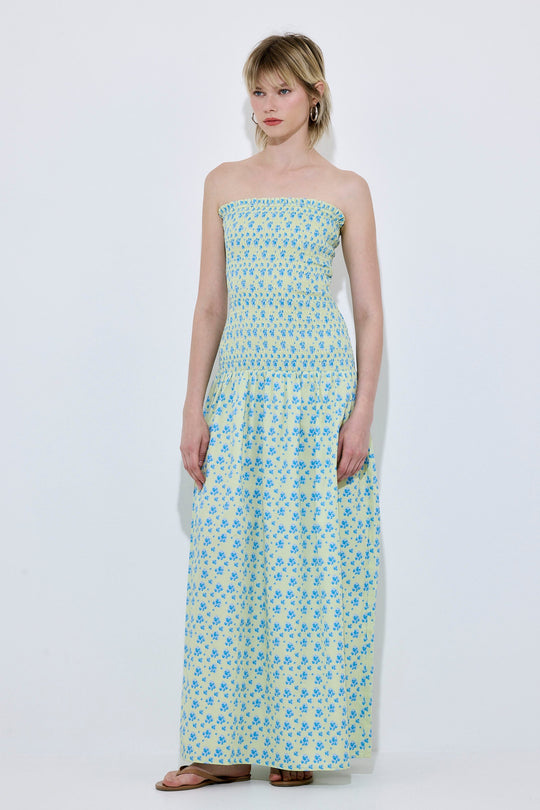 Shirred Strapless Maxi Dress