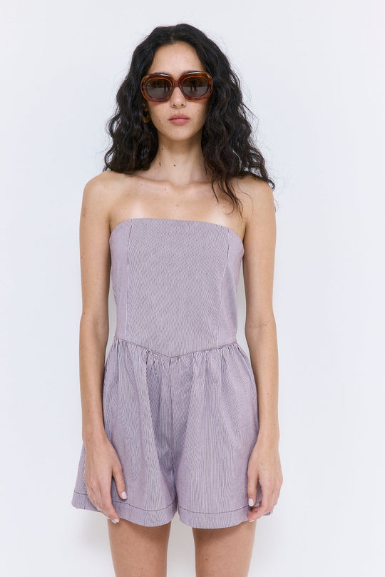 Striped Drill Strapless Jumpsuit