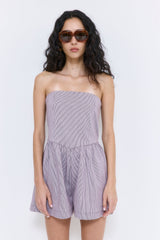 Striped Drill Strapless Jumpsuit