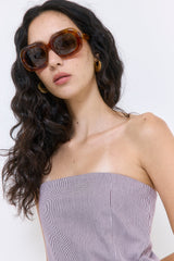 Striped Drill Strapless Jumpsuit