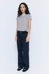 Mid Rise Cotton Pleat Pants