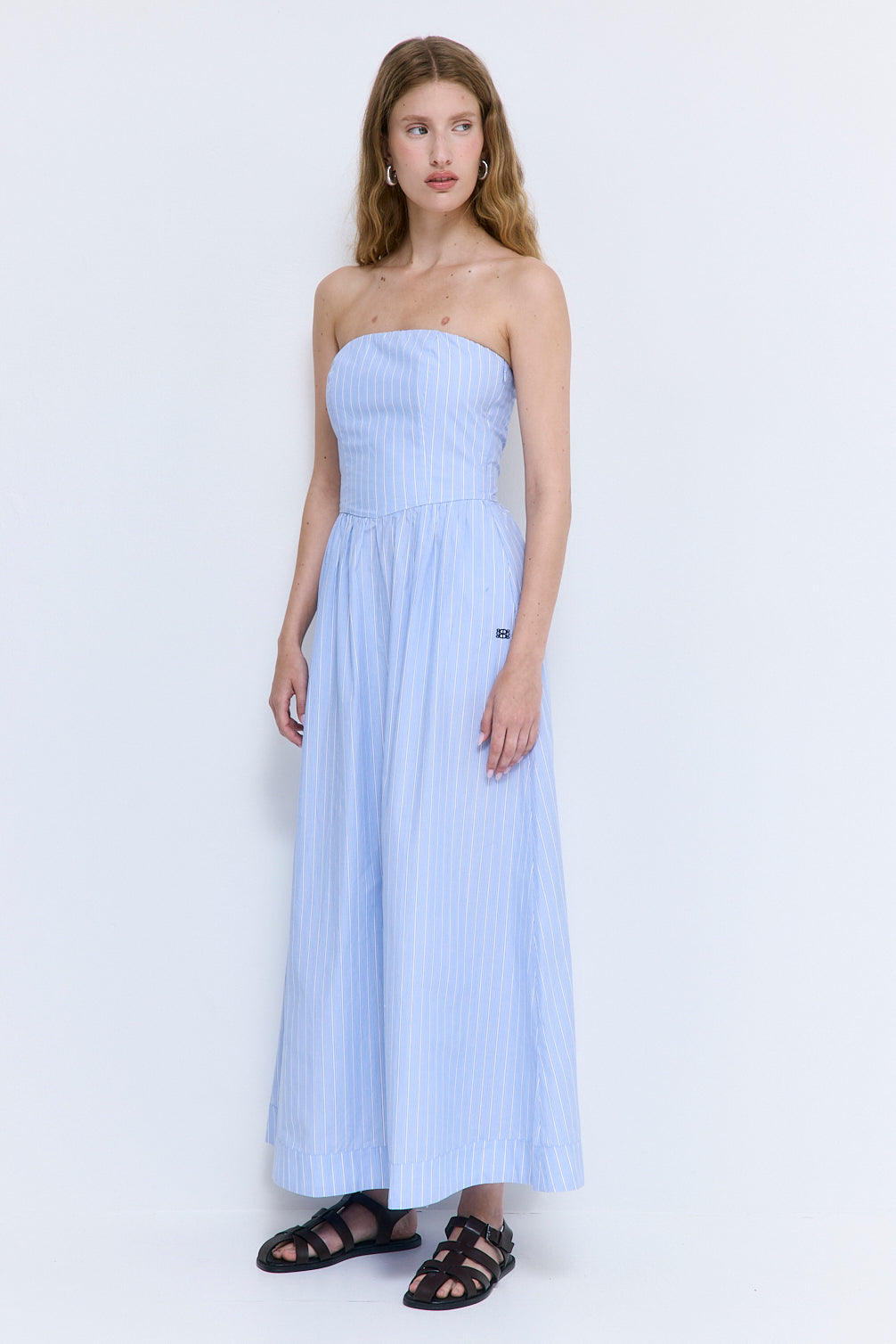 Strapless Corset Poplin Maxi Dress