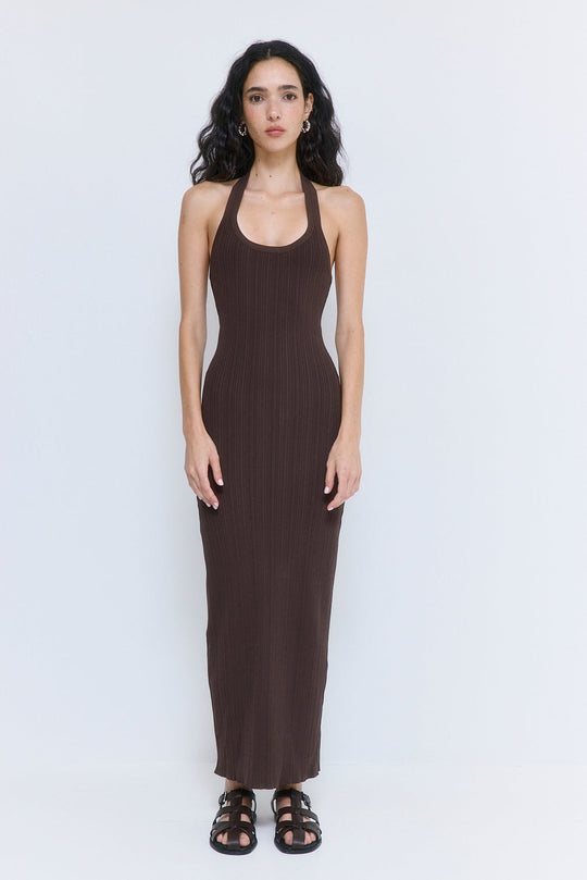 Ribbed Halter Neck Maxi Dress - Dé Rococo