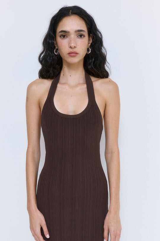 Ribbed Halter Neck Maxi Dress - Dé Rococo