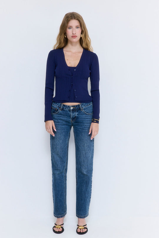 Ribbed V Neck Cardigan - Dé Rococo