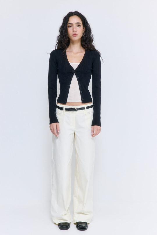 Ribbed V Neck Cardigan - Dé Rococo